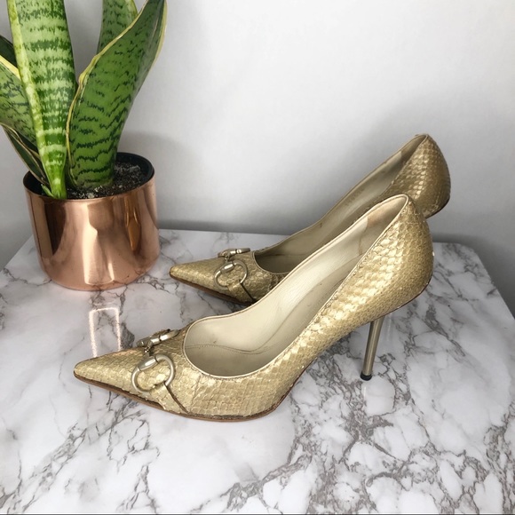 GUCCI | Snakeskin Pointed Toe Metal Heel Pumps 6B - Picture 1 of 14